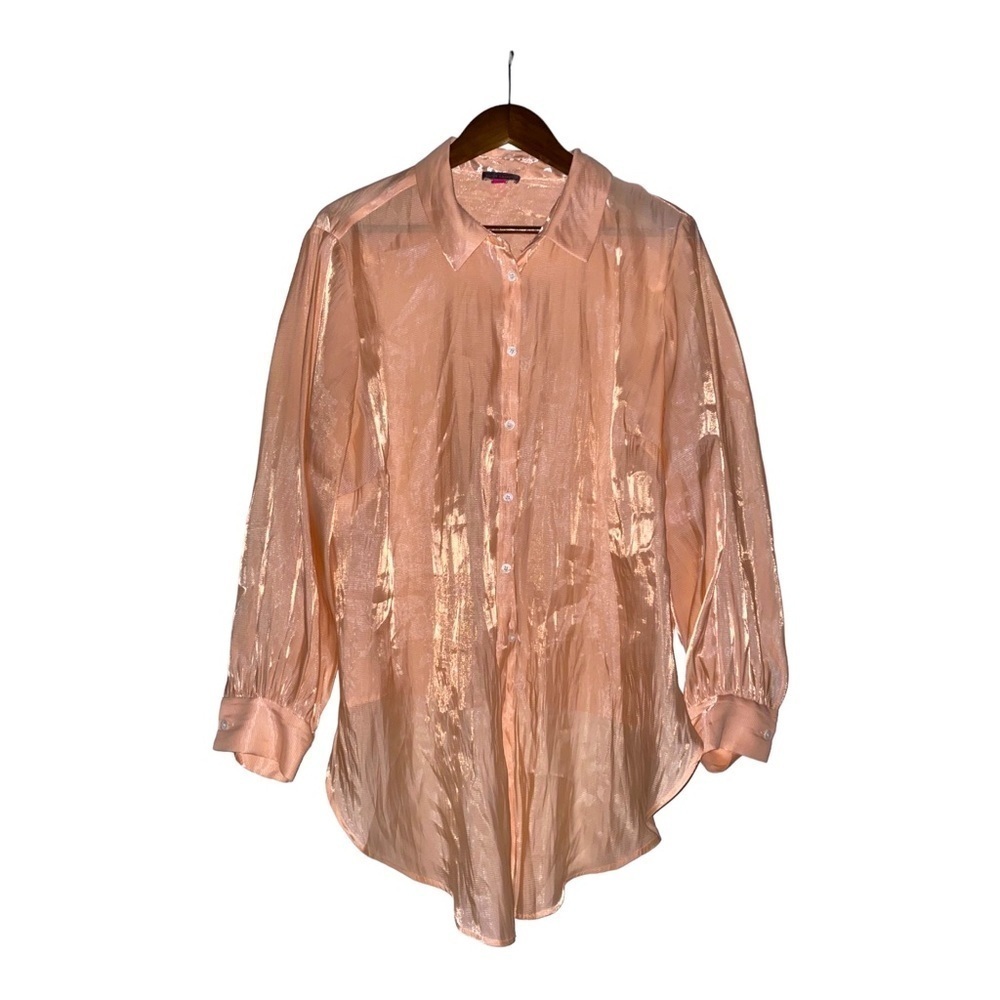 Vince Camuto Bellini Semi Sheer Crinkle Blouse Women 2X Tie Hem Office Work